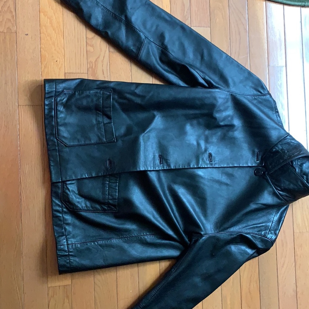 Classic Gap Leather Jacket Solid Black - image 2